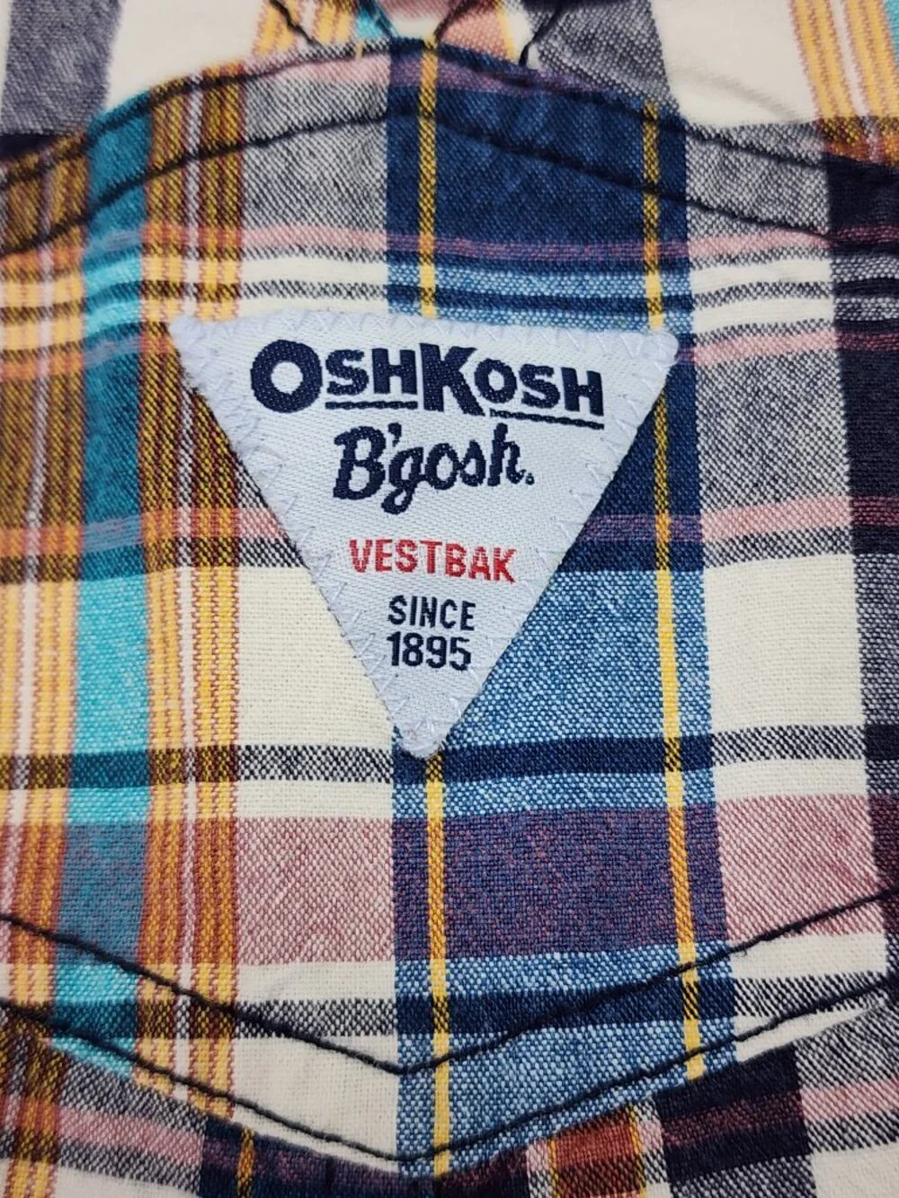OshKosh B'Gosh Kids Shortalls Plaid Cargo Size 18M Cotton Vestbak